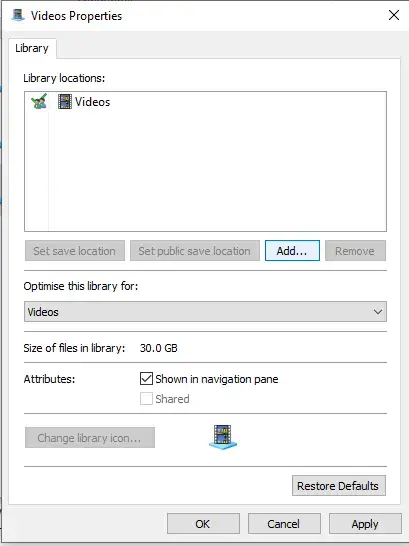 DLNA Add folders to Videos - windows 10