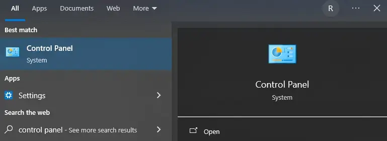 open control panel - windows 10